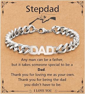 Bracelet for Dad/New Dad/Daddy/Papa/Stepdad/Son, Birthday Gifts Stainless Steel Cuban Chain Jewelry for Men 8.2 Inches