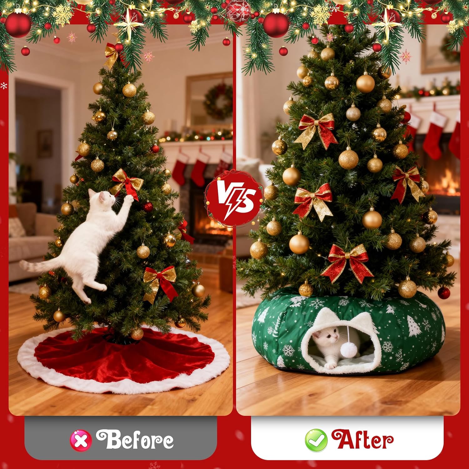 Gray & Green-Snowflake Pattern Cat Tunnel Bed