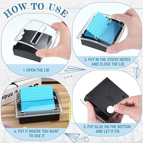 Miniatura 5 de Paquete de 8 dispensadores de notas adhesivas, juego de dispensador de notas emergentes de 3 x 3 pulgadas, base negra transparente, contenedor de