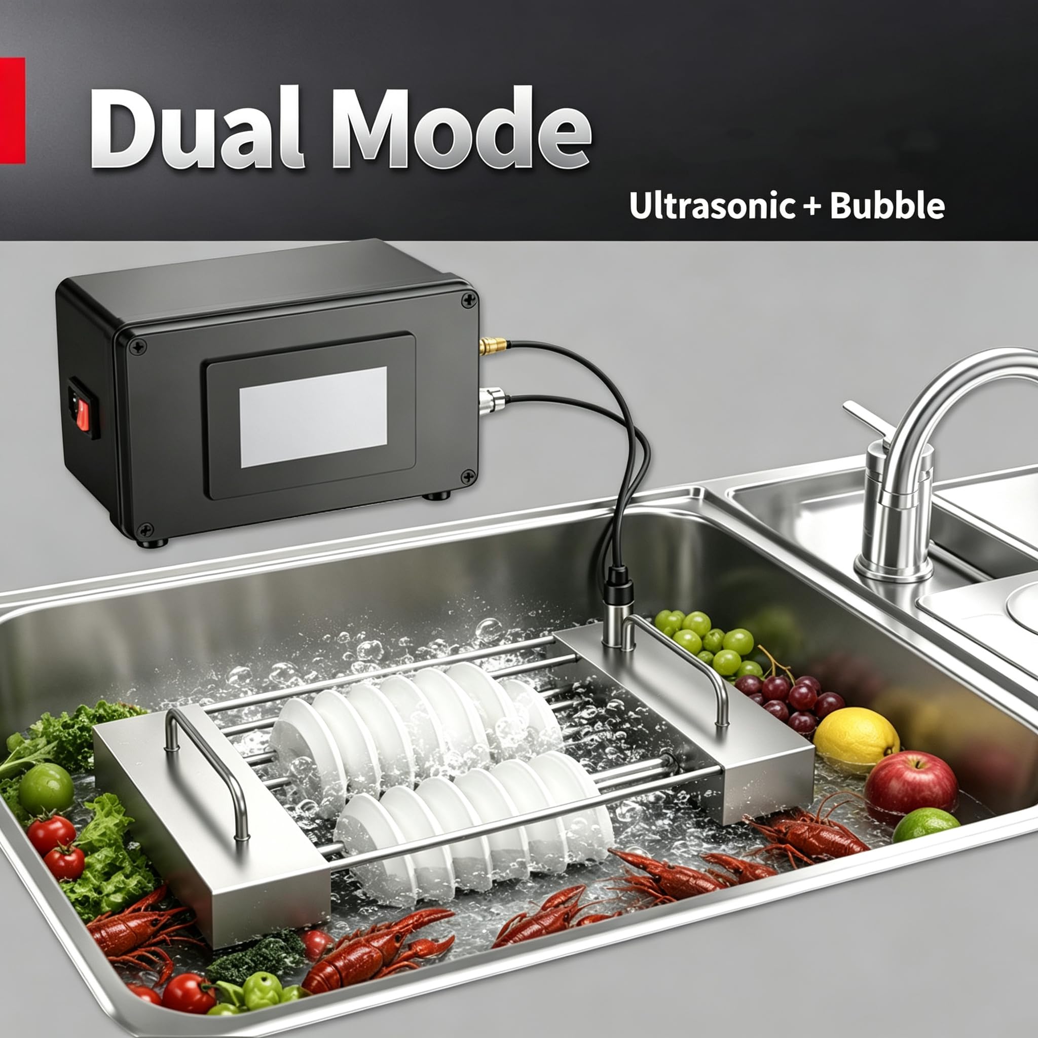 Pulitore A Ultrasuoni per Uso Domestico E Commerciale, Pulitore A Ultrasuoni per Frutta E Verdura, Intervallo di Tempo Regolabile da 1 A 99 Minuti, Controllo Tramite Touch Screen 10-20L