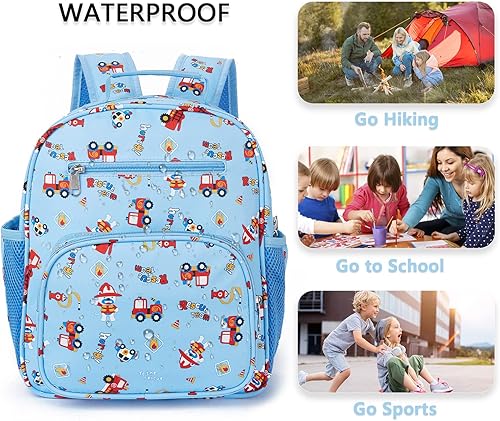 Miniatura 3 de Telena Mochila infantil para niños y niñas, bonita mochila preescolar resistente al agua con correas acolchadas ajustables, 1-azul coche, Mochilas