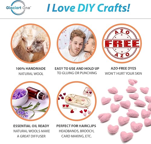 Miniatura 13 de Glaciart One Corazones de fieltro, mini 0.8 pulgadas (20 piezas) - Fieltro de aguja - Fieltro de aguja y aceites esenciales listos - Hecho a mano
