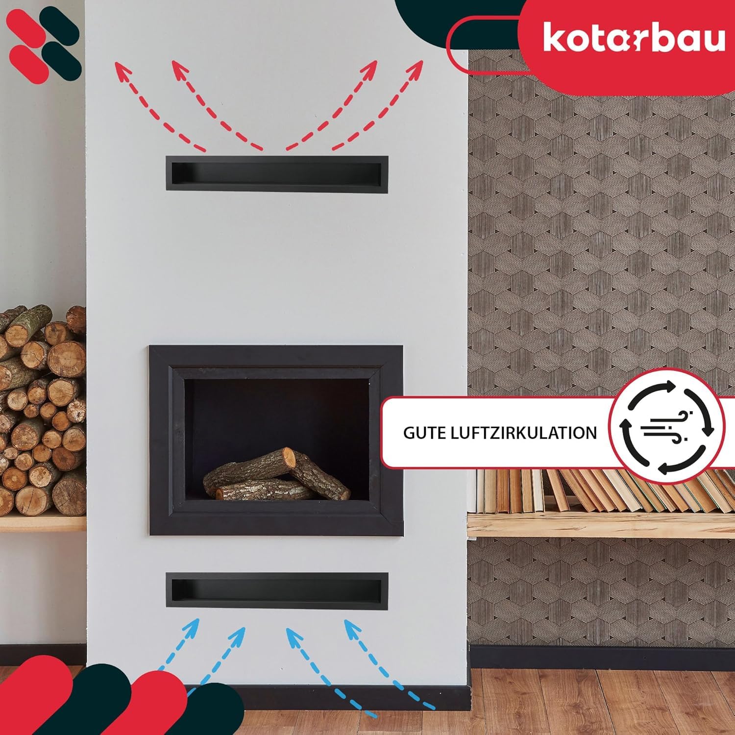 KOTARBAU® Rejilla Ventilacion - Acero Revestido - 60 cm - Negro - Rejilla Ventilacion Chimenea - Resistente Calor - Moderna Decorativa