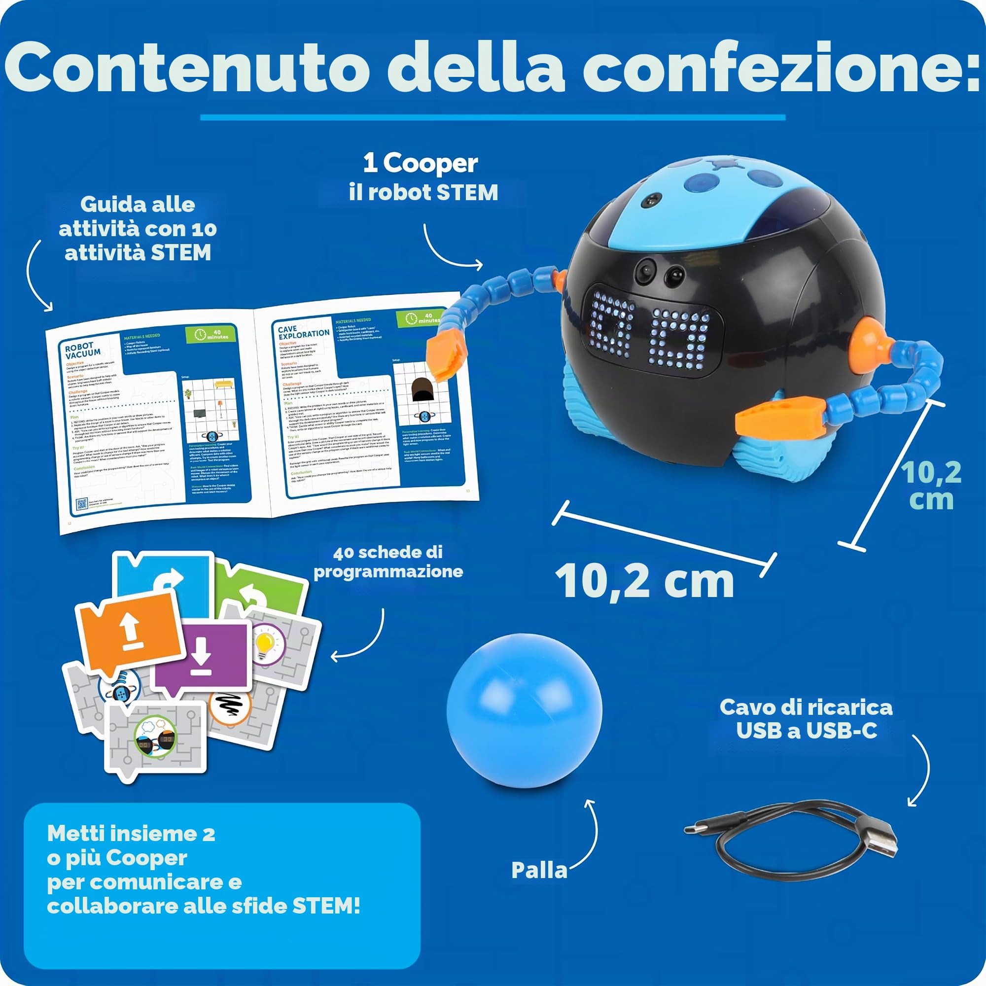 Learning Resources Cooper Robot STEM Individuale LER3119, da 5 Anni, Programmazione Senza Schermo, Gioco Educativo USB Ricaricabile