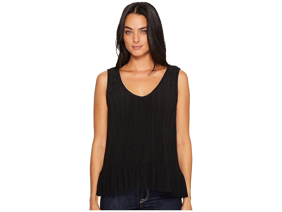 

Michael Stars Accordion Scoop Neck Flounce Tank Top (Black) Women's Clothing