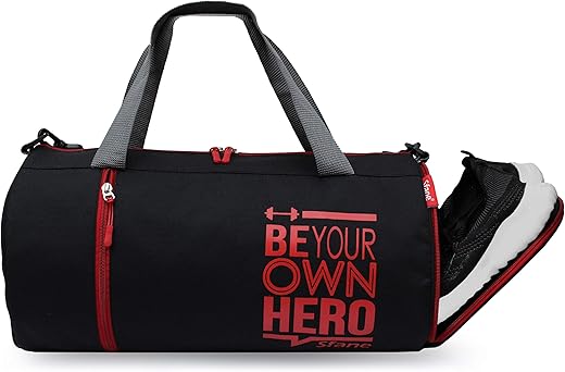 SFANE Polyester Red Duffel Gym Bag, Shoulder Bag, Sports Bag for Men & Women with Separate Shoe Compartment (Black) (Red) Set Of 1