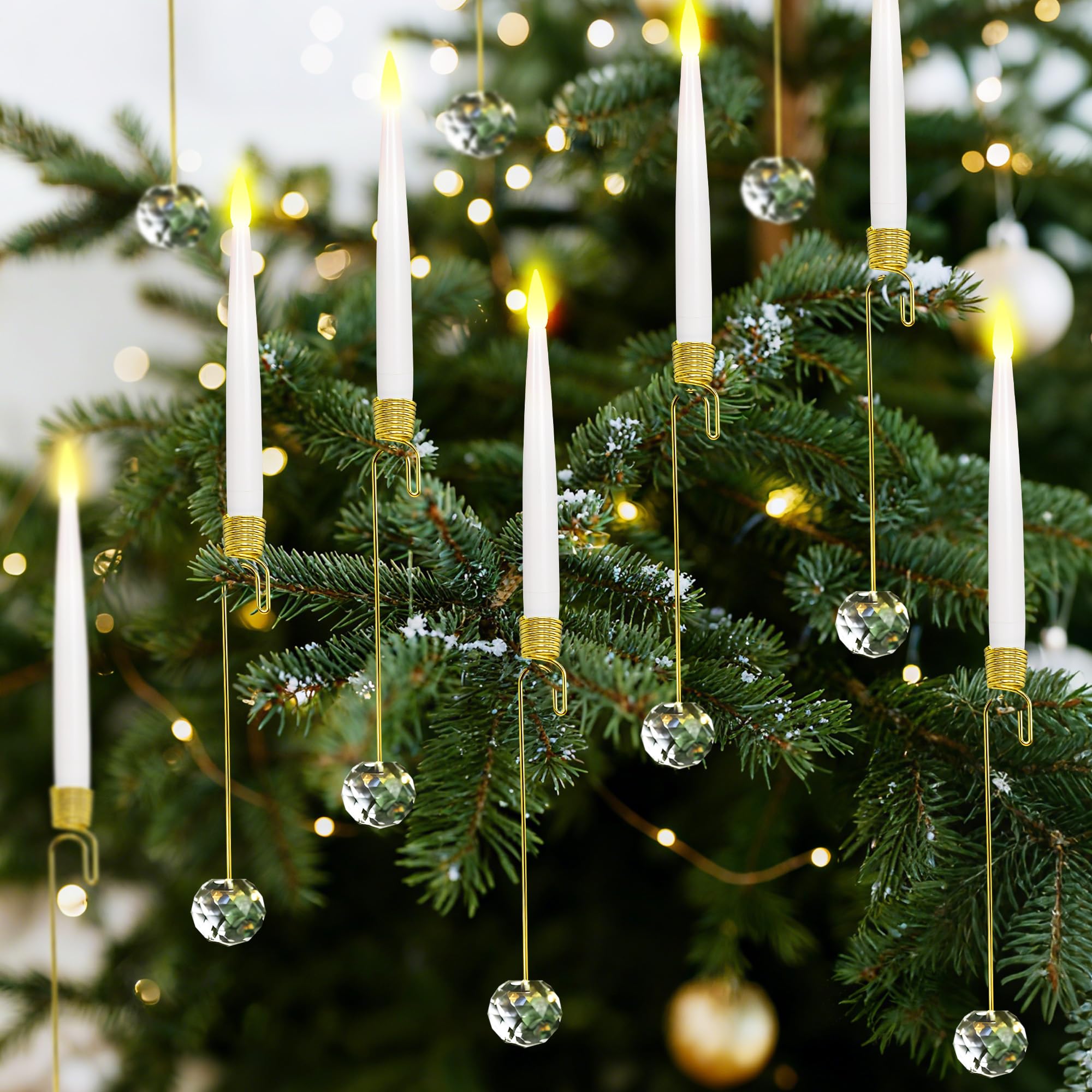 JOIONE Christmas Tree Candles, 10 Pack Crystal Ball Tree Hanging Decor