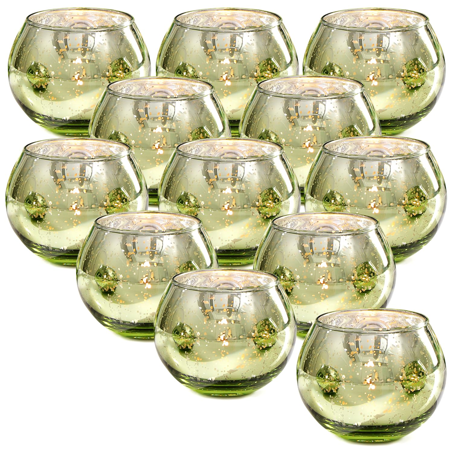12 PCS Green Votive Candle Holders- Mercury Glass Candle Holders for Sage Green Wedding Decor, Green Tea Light Candle Holders for Vintage Wedding, Engagement, Rehearsal Dinner Table Decor