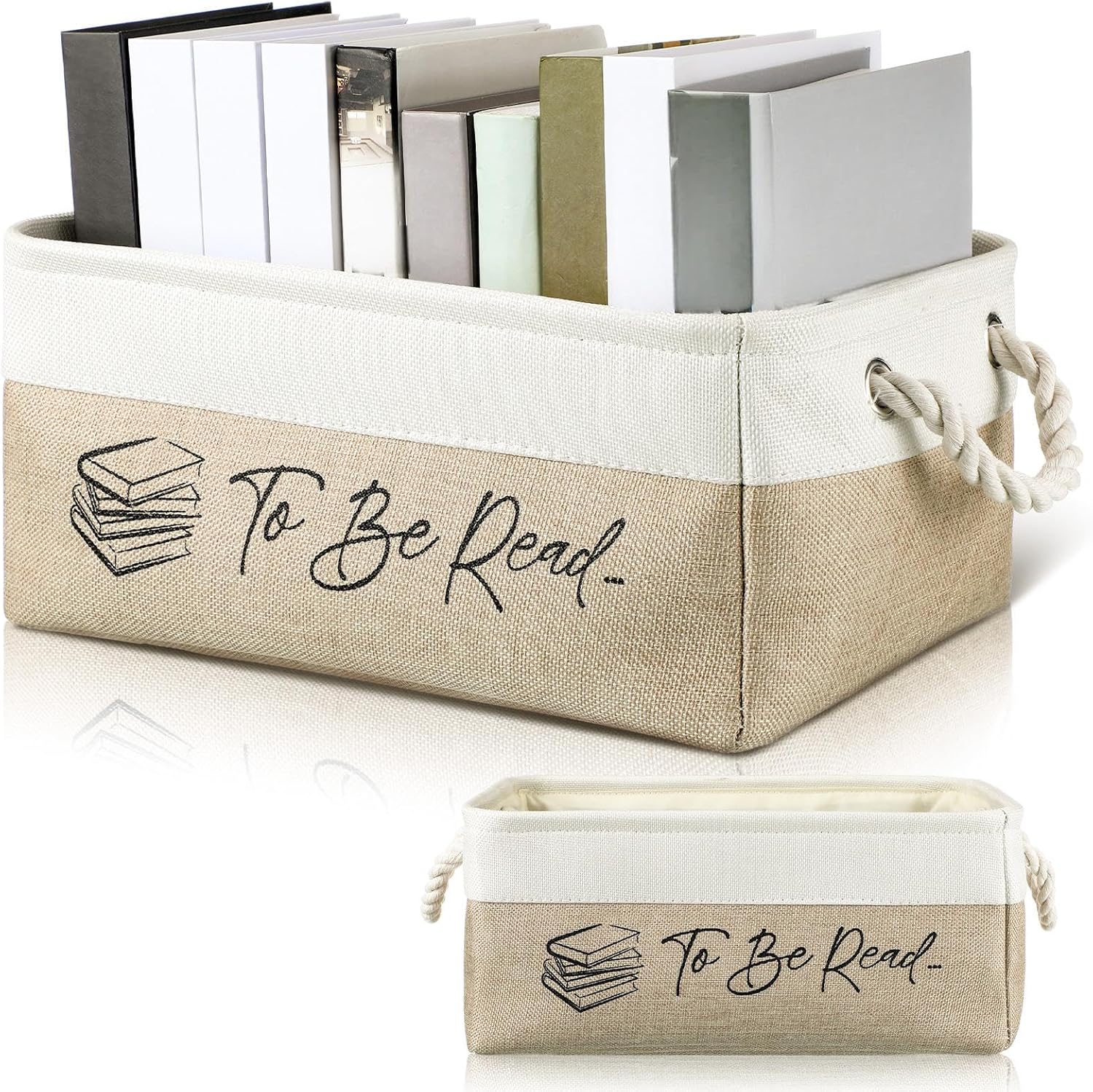 Marsui TBR Book Storage Basket - To Be Read List Bin for Bookworms, Students & Teachers - Fabric Organizer with Handles, Holds 10-15 Books