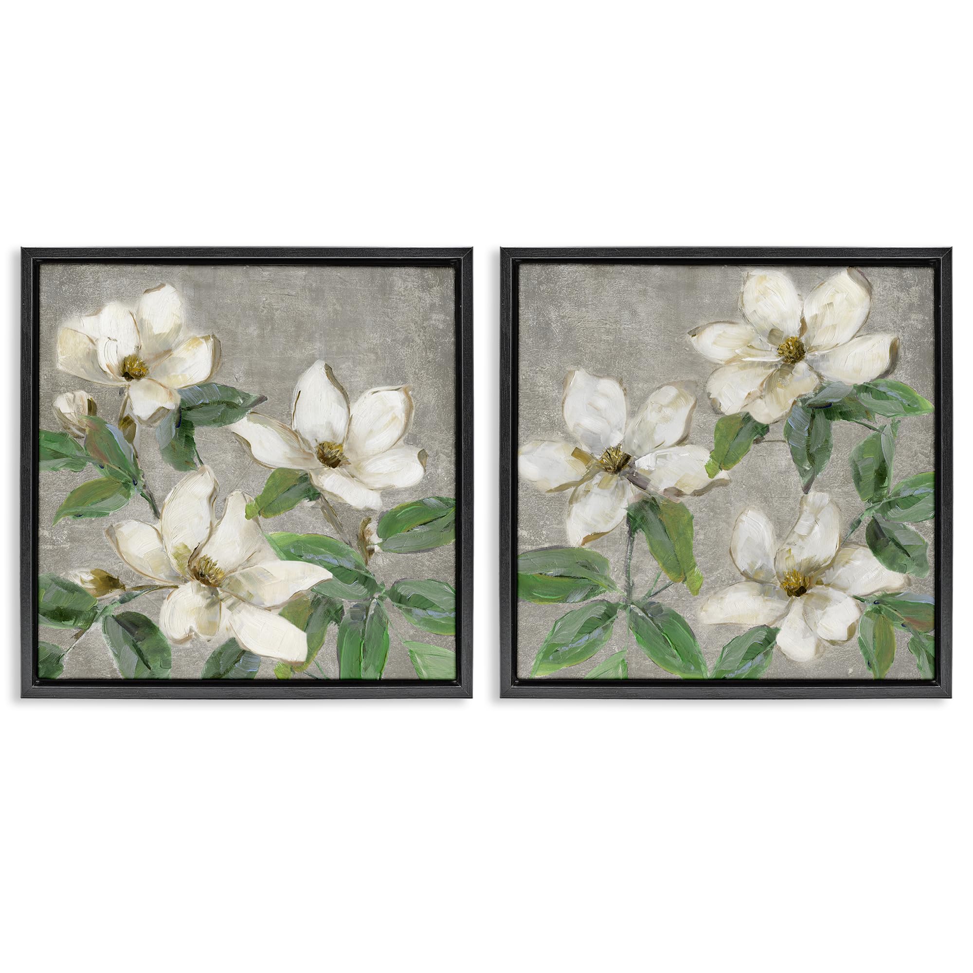 Stupell Industries 'Blooming Ivory Magnolias', 2pc Floating Frame Art Set 2, Black, 25 x 25 Inches, Easy to Hang and Sturdy, Made in USA, by Sally Swatland