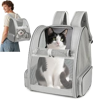 ALLSOPETS Hunderucksack Atmungsaktiver Haustier Rucksack für Kleine Katzen Hunde Welpen Faltbarer Katzenrucksack mit Sicherheitsgurten Ideal für Reisen Wandern Outdoor (Hellgrau)