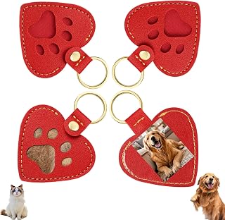 Pet Memorial Heart Keychain: 4PCS White Storage Pet Hair Keyring | Leather Memorial Keychain Holds 3g Fur Per Piece & 1.2×1.5" Photo Insert - Pet Remembrance Gift for Dog Cat Owners Backpacks
