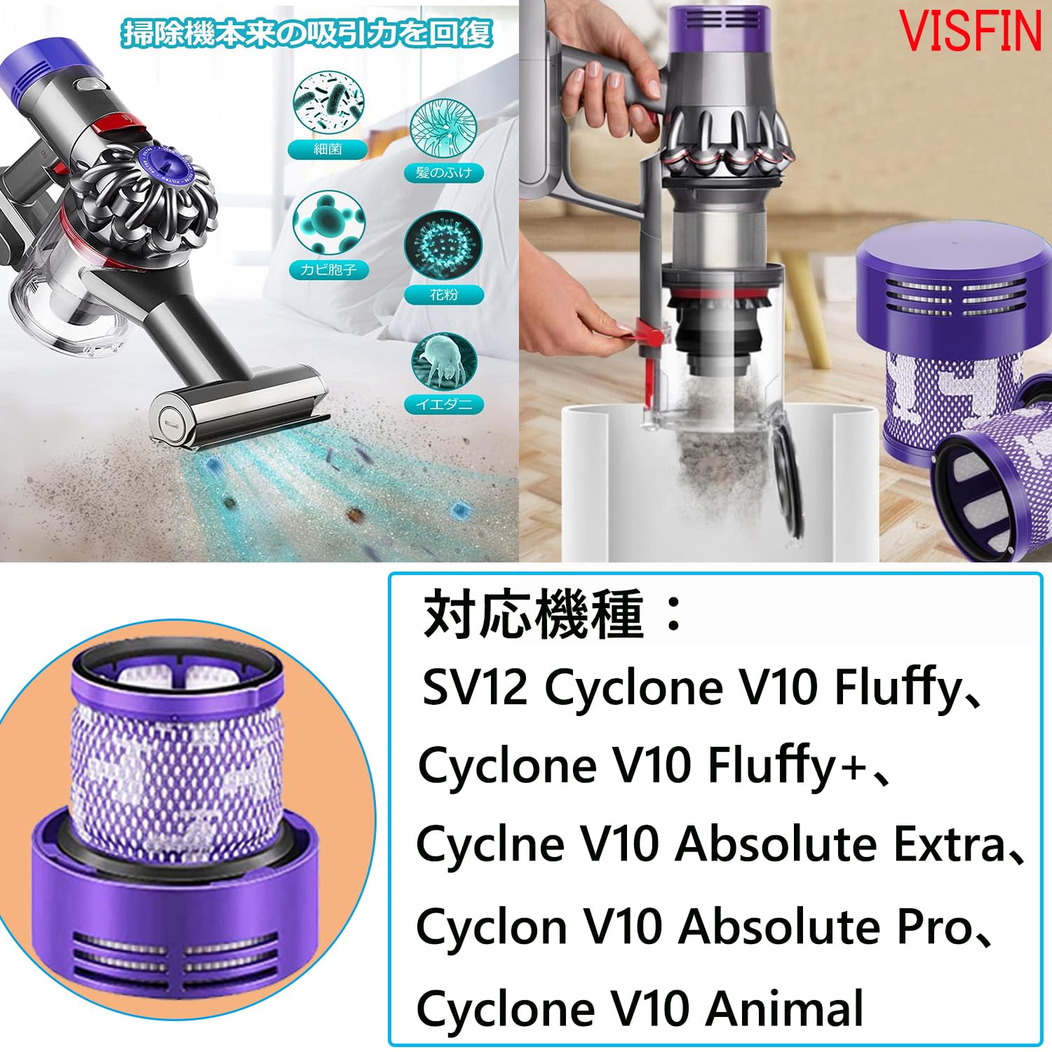 Amazon.co.jp: VISFIN ダイソン 掃除機 V10 SV12 シリーズ用