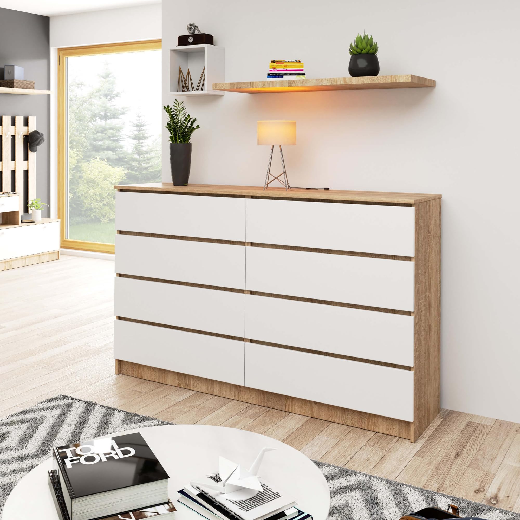 AKORD Cassettiera K140 138 cm, 6 cassetti, Rovere Sonoma