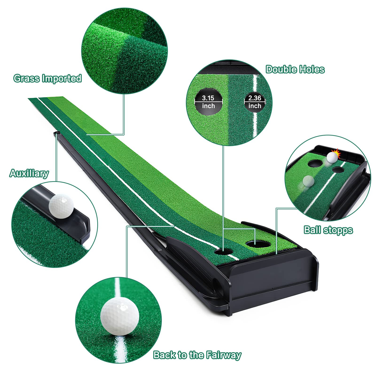 Alfombrilla de golf para el retorno del coche, alfombrilla de entrenamiento de golf de la fisca, alfombrilla de entrenamiento para interior y exterior, con 6 pelotas de golf, la oficina, el gimnasio
