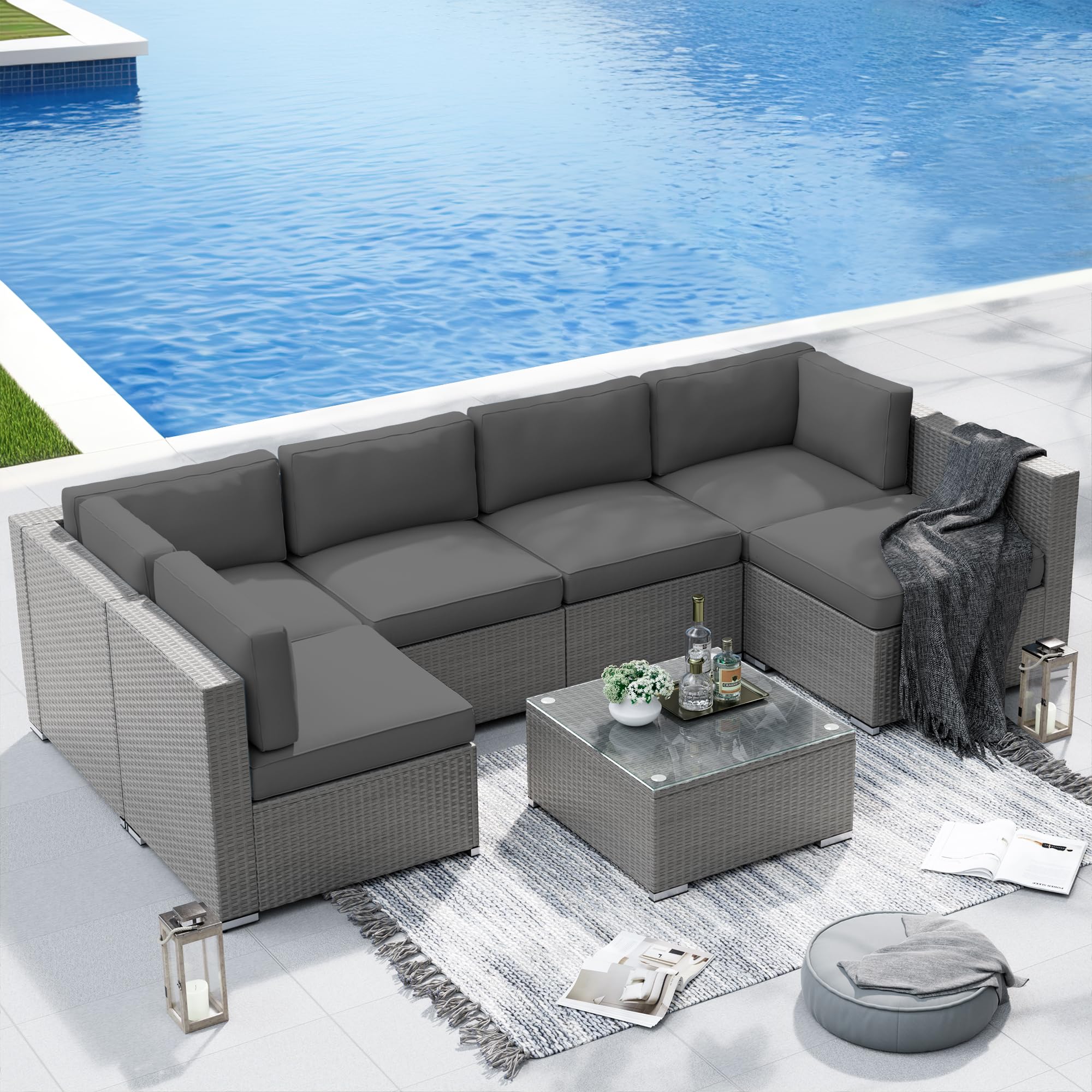 Amazon.com: SOLAURA Outdoor Patio Furniture 7-Piece Patio Grey