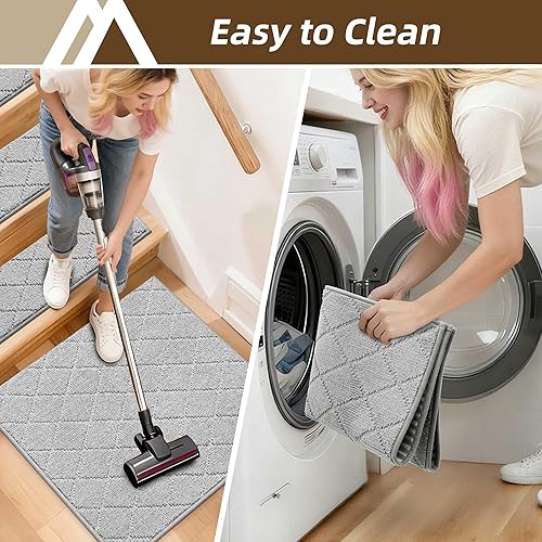 Vista 79 de COSY HOMEER - Alfombra antideslizante de 28 x 9 pulgadas, uso interior en peldaños de madera, alfombras para niños y perros, 100 % poliéster, base