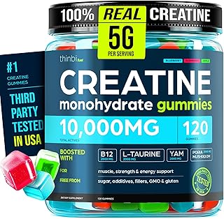 Gomitas de creatina monohidrato complejo 10,000 mg para hombres y mujeres - 120 gomitas fórmula avanzada con L-taurina + vitamina B12 para fuerza muscular, constructor muscular, impulso de energía