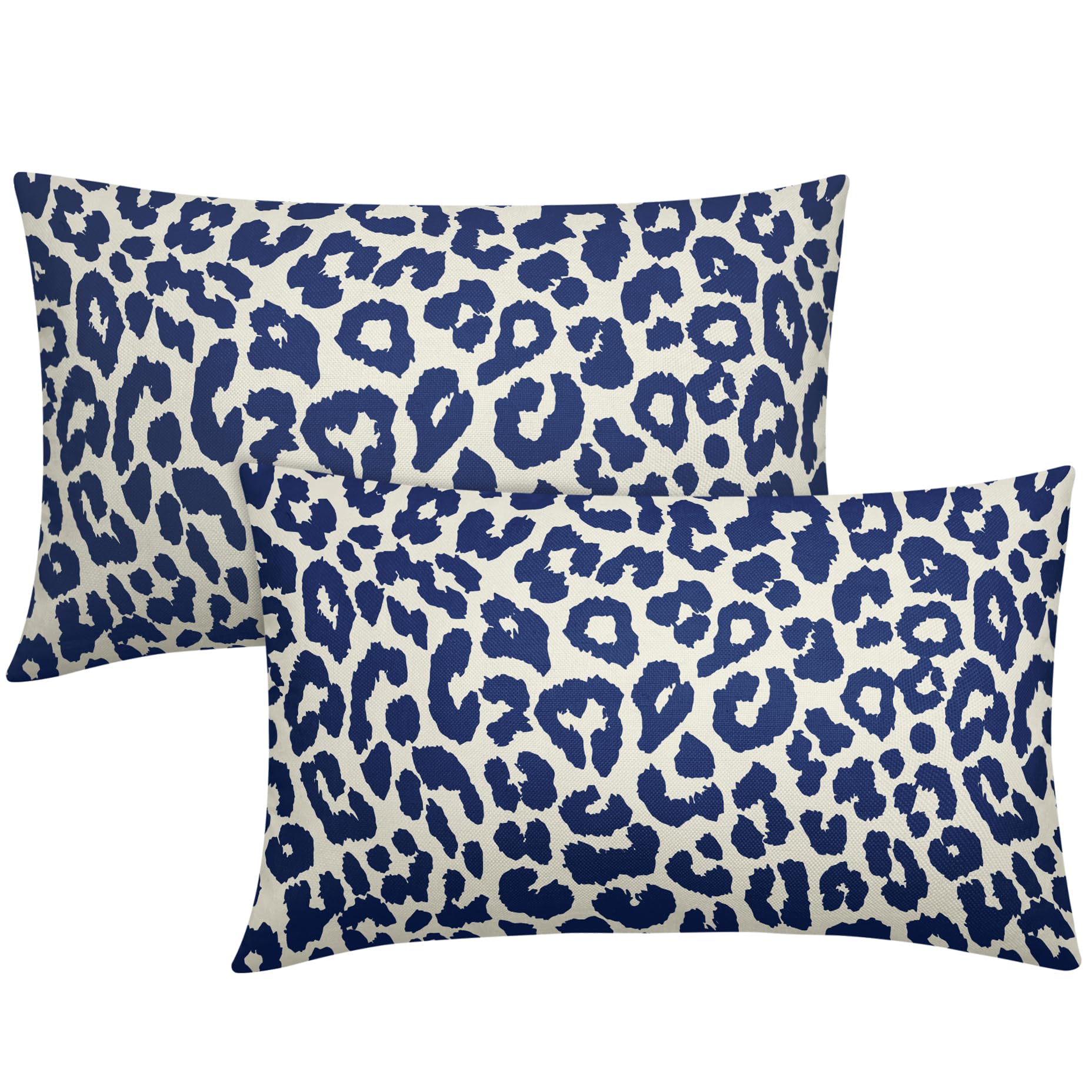 Aytipun Blue Leopard Print Pillow Covers 12x20 Set of 2 Navy Blue Cheetah Animal Pattern Chinoiserie Decorative Throw Pillows Outdoor Pillowcase Linen