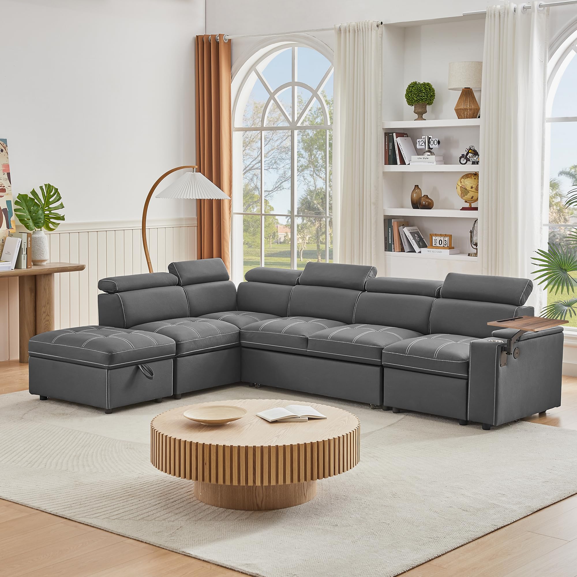 Amazon.com: Grey Fabric Sectional Sofa with Storage Ottoman : Home