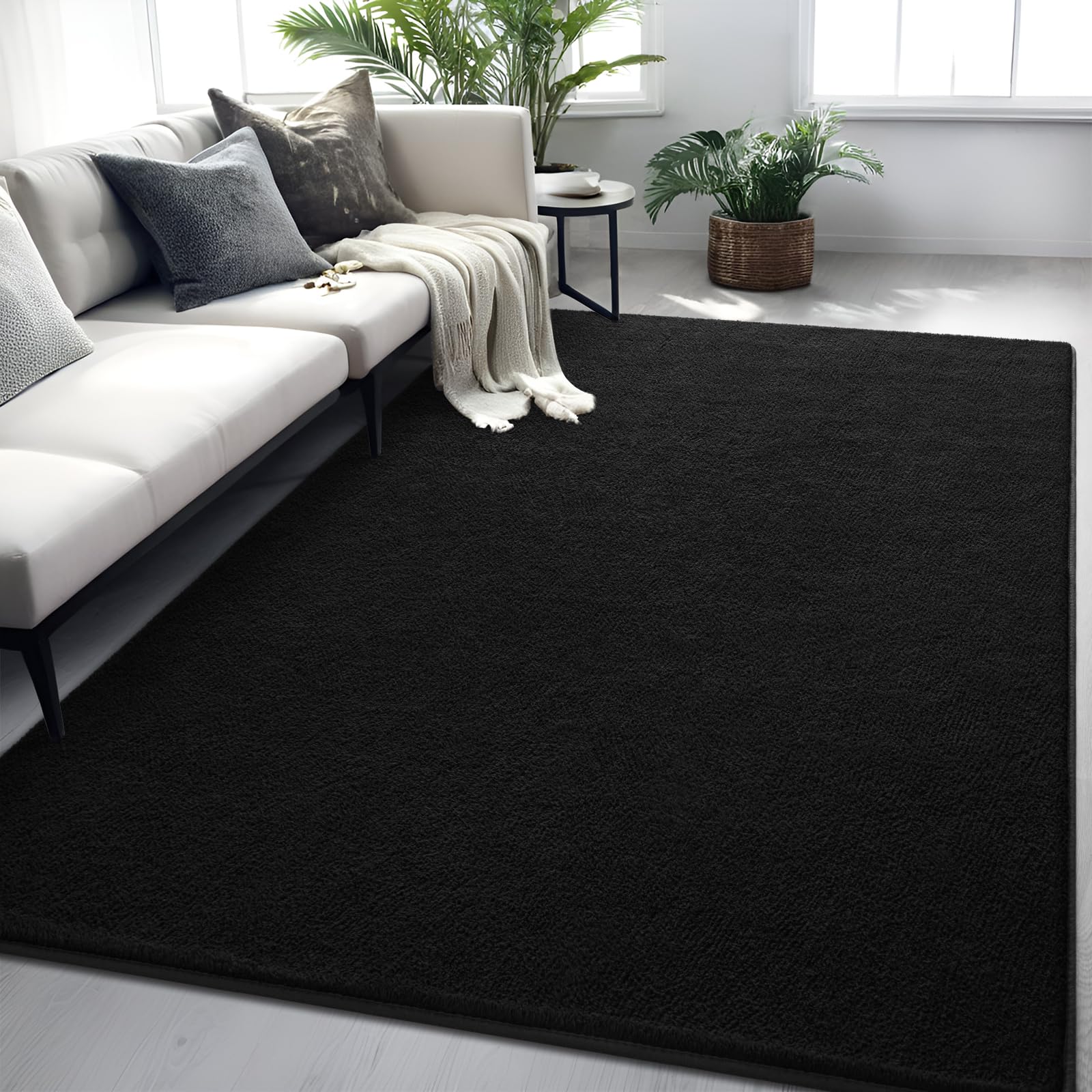 Photo 1 of **dirt**FALARK Rugs for Bedroom Living Room, 4x6 ft Black Area Rug, Washable Memory Foam Indoor Carpet, Modern Aesthetic Minimalist Non-Slip Carpets for Boys Girls Adults Home Decor