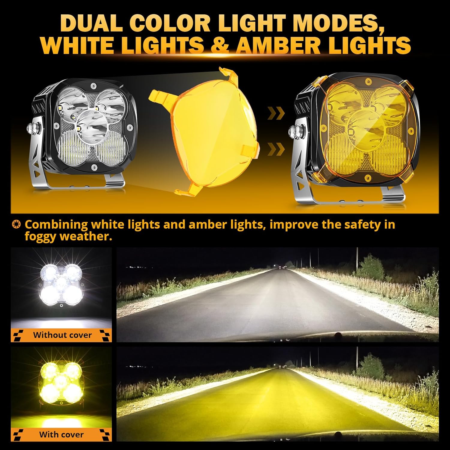 Auxbeam XP-Ultra Series 4.5'' Led Pods with DRL, Spot Flood Combo Offroad Lights 128W 15200LM, Fog Light Bar with Amber Covers and 20°+120° Angle, Cube Ditch Lights, Pair