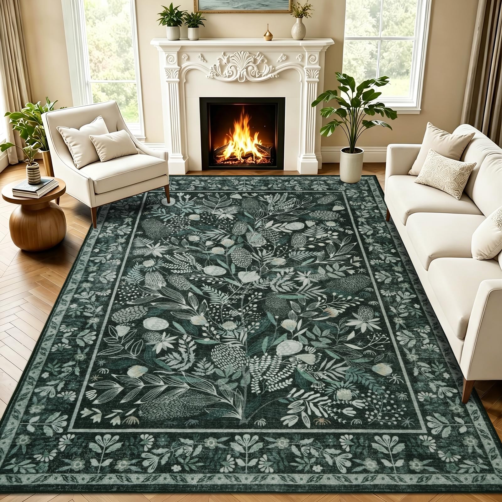 Tapis de chambre doux et lavable Famibay 160x230cm grand tapis de salle à manger noir