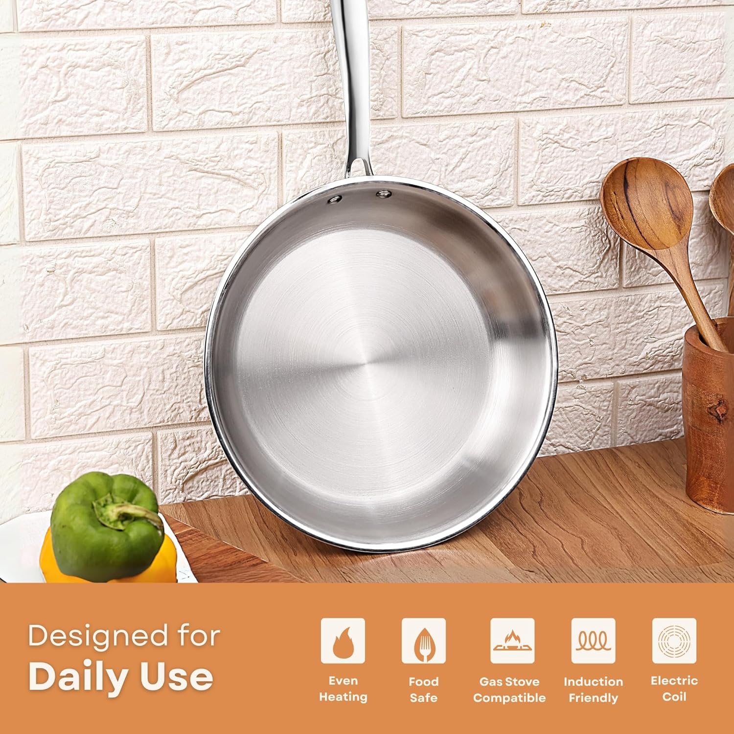 Homegrown Stainless Steel Saute Pan, Large, High-Grade Triply