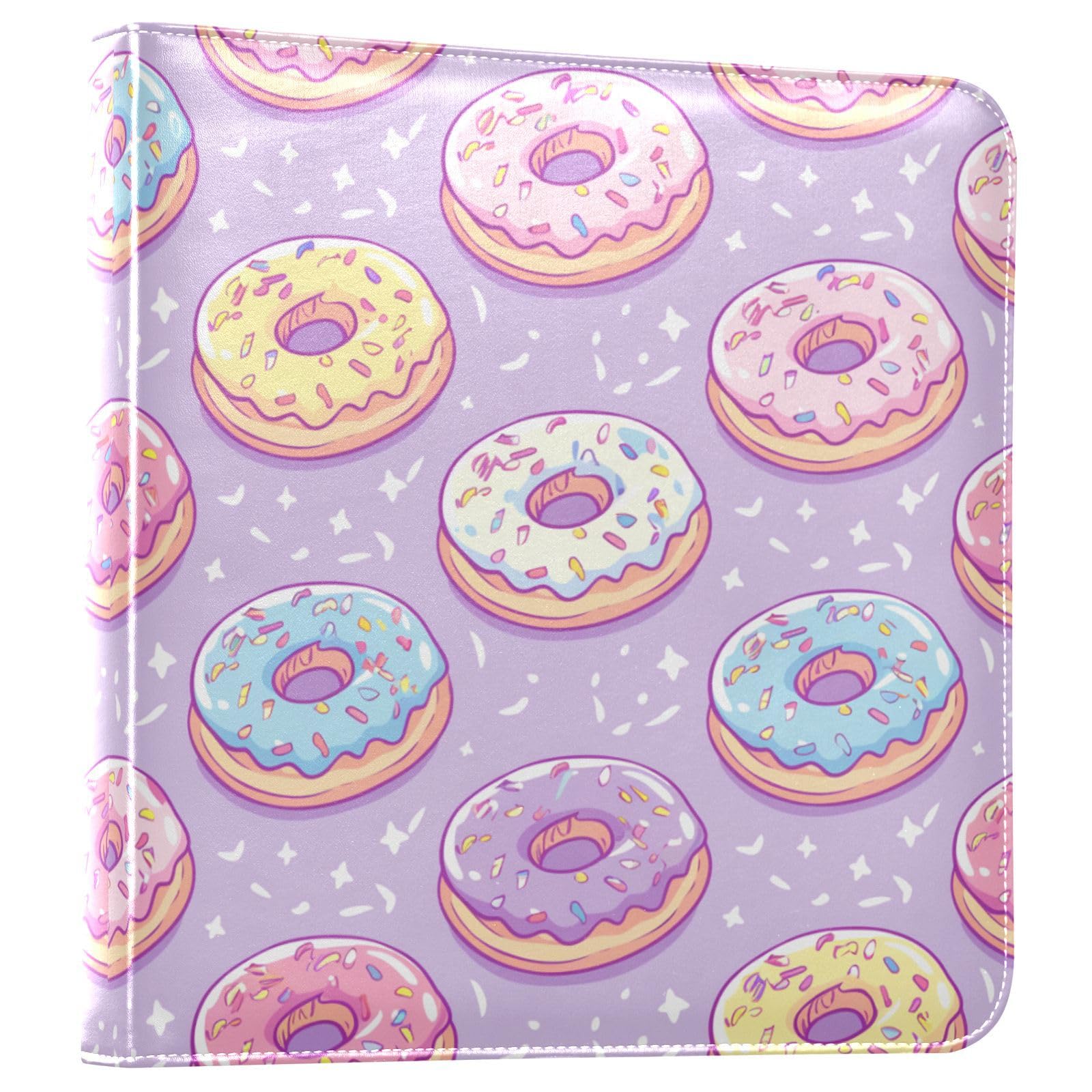 Kigai Cartoon Donuts Photo Album Self Adhesive Scrapbook Album Leather Cover DIY Picture Scrap Book with 20 Adhesive Sheets, 11.8x24x0.8 inch