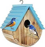 Auslar Wooden Hanging Bird House for Bluebirds Wrens Finches - Outdoor Garden Nesting Box with Perch & Easy Clean Door