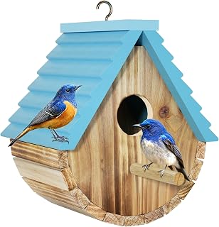 Auslar Wooden Hanging Bird House for Bluebirds Wrens Finches - Outdoor Garden Nesting Box with Perch & Easy Clean Door