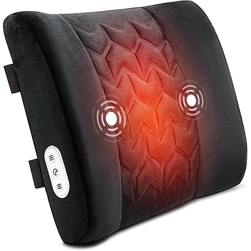 CILI Lumbar Support Pillow for Office Chair, Heated Back Support Pillow with Vibration, Back Massager for Chair, Back Rest Cushion Pillow for Desk Chair Sofa, Gifts for Mom Dad Women Men