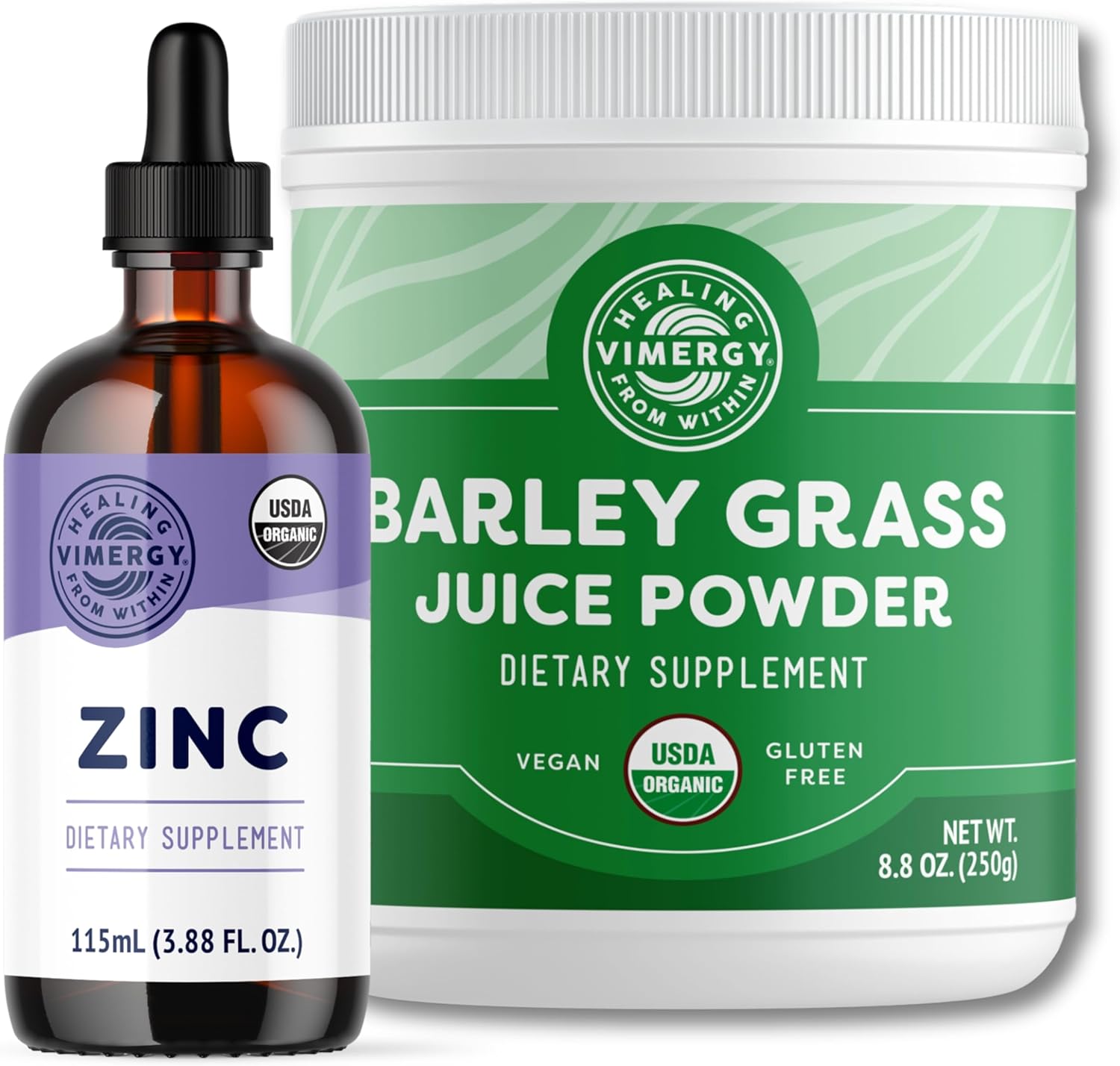 Vimergy USDA Organic Zinc, 57 porciones y jugo de hierba de cebada