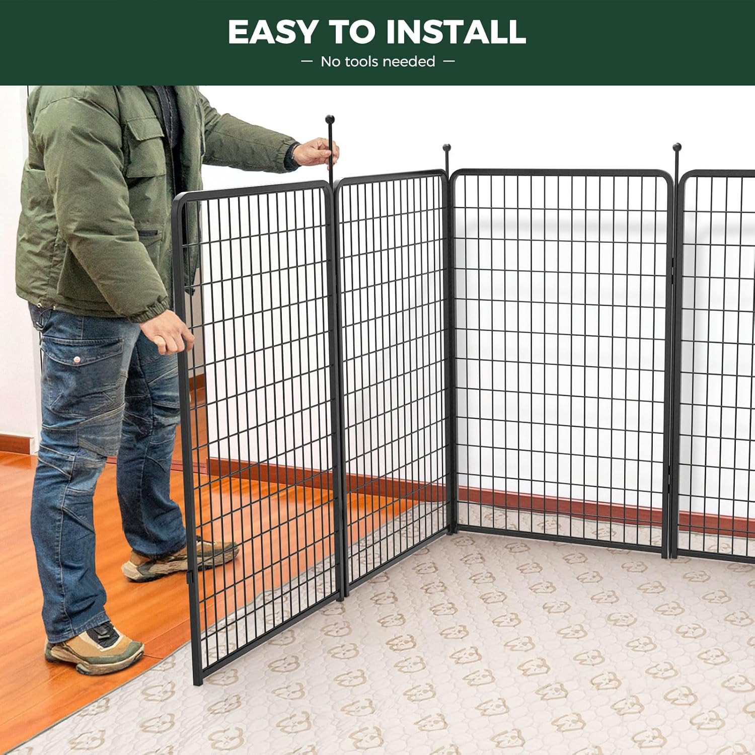 FXW Rollick Unleashed Dog Playpen for Indoor, Yard, RV Camping, 50 inch 8 Panels for Large Dogs, Black│Patented