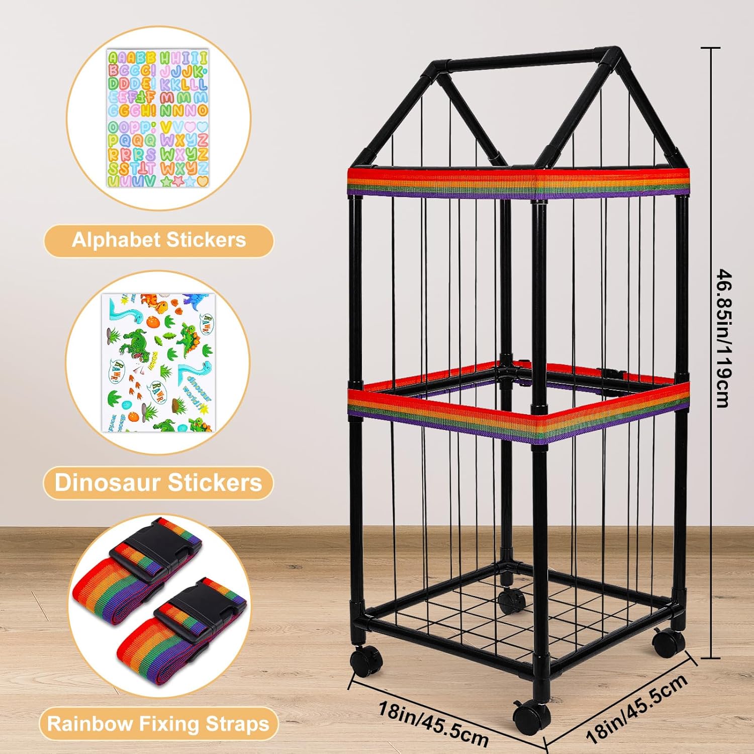 FIOBEE Stuffed Animals Storage Zoo With Wheels 360 Degree Movable Plushies Toy Storage Organizer Large Stuffed Animal Holder Cage With DIY Stickers for Nursery Play Room Kids Room Organization, Black - Image 7