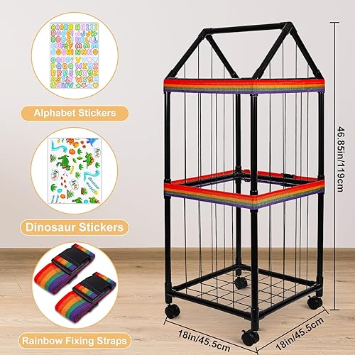 Miniatura 7 de FIOBEE Zoo de almacenamiento de animales de peluche con ruedas, organizador de almacenamiento de juguetes de peluche movible de 360 grados, jaula