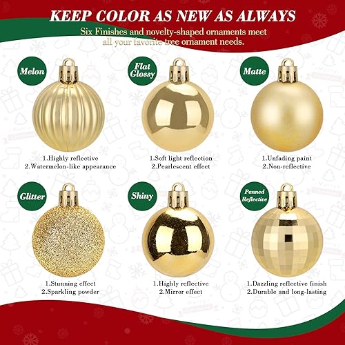 Miniatura 3 de Juego de adornos de bolas de Navidad de 36 quilates, bolas de árbol de Navidad de 1.97 pulgadas con cuerdas para colgar, 6 acabados clásicos,