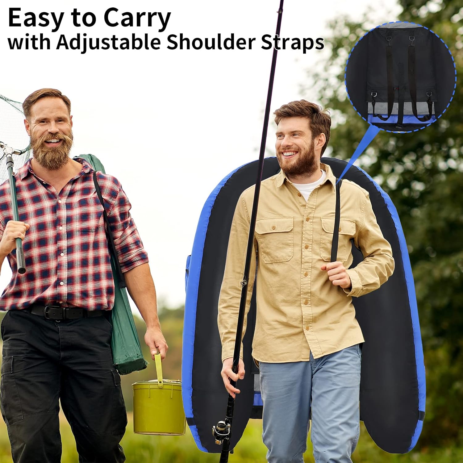 Fishing Float Tube with Adjustable Backpack Straps, Storage Pockets, Fish Ruler, Fly Fishing Boat with Pump, Oar, Rod Holder and Mount, Fins, 350LBS Load Bearing Capacity, FT003