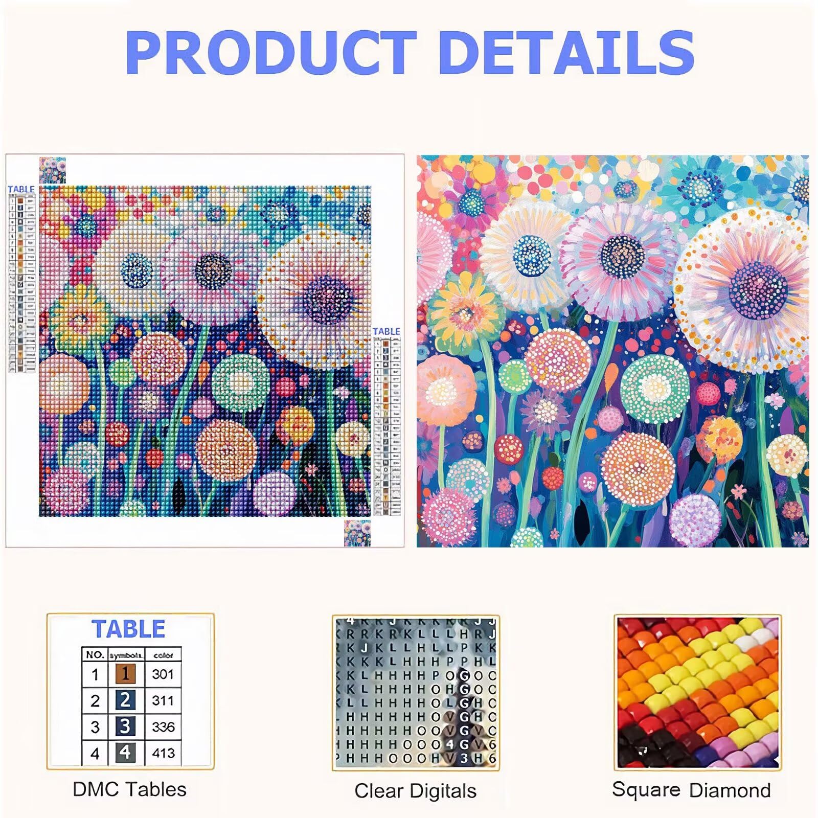 Broderie Diamant Kit Complet 5D, Abstrait Diamond Painting Adulte Plein Foret, Peinture Diamant pour Adulte Enfant Débutant, Loisirs Créatifs de Détente et Décoration Maison, Plantes 70x70cm FX#74
