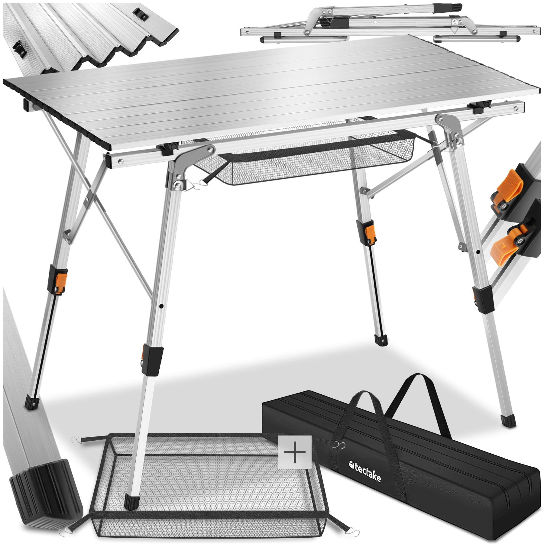 tectake Campingtisch – klappbarer Aluminium-Reisetisch, 90 x 52 cm, silber