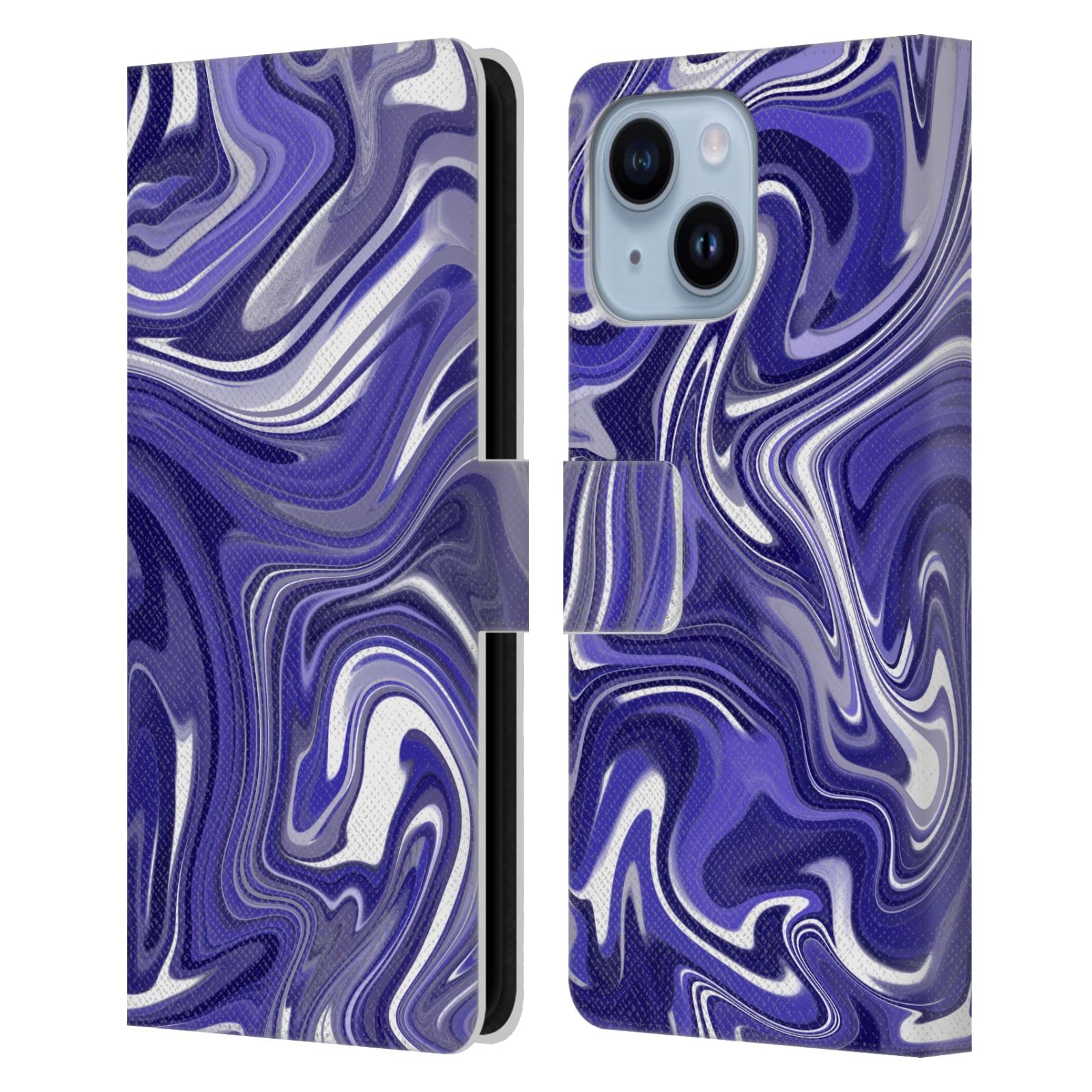Housse Portefeuille iPhone 14 Plus Marbre Violet : Cuir chic pour votre quotidien