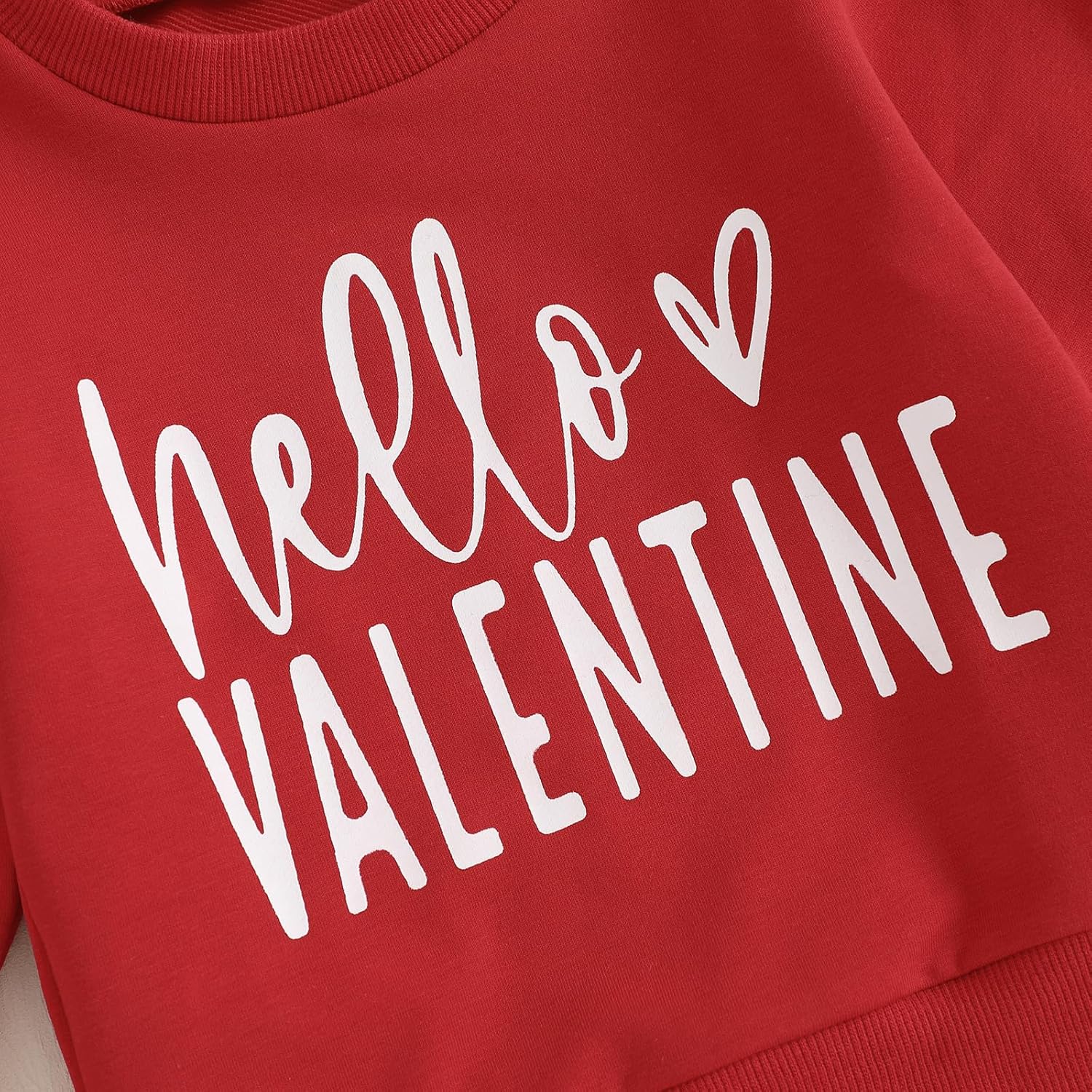 Toddler Baby Girl Valentines Outfit Hello Valentine Crewneck Sweatshirt Heart Print Pants Headband Clothes Set - Image 6