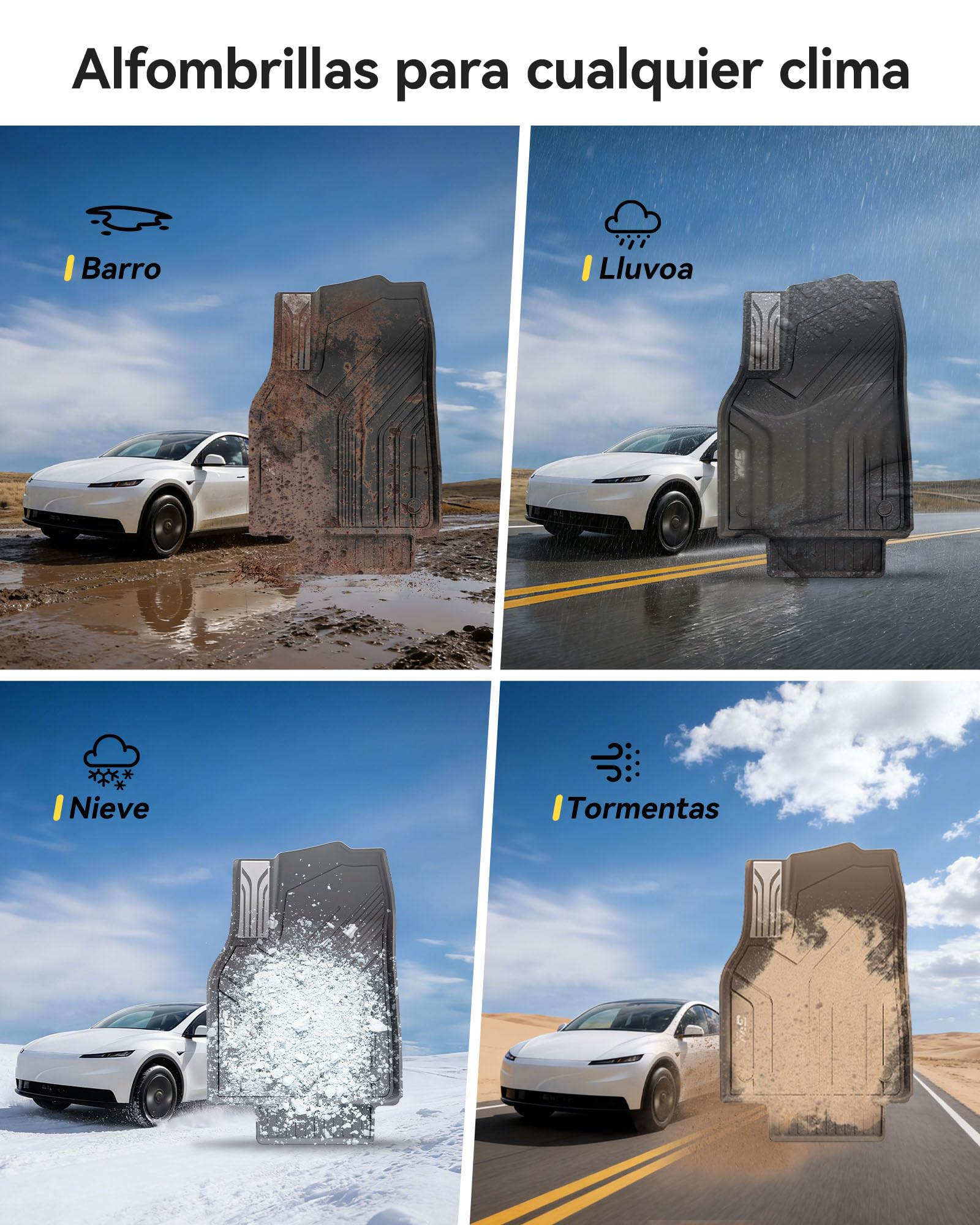 3W Alfombrillas 7 Piezas para Tesla Model Y Standard 2026, Incluyendo Alfombrilla de Maletero en Material Thorex™ Premium, Aptas para Todas Las Estaciones, Antideslizantes e Impermeables