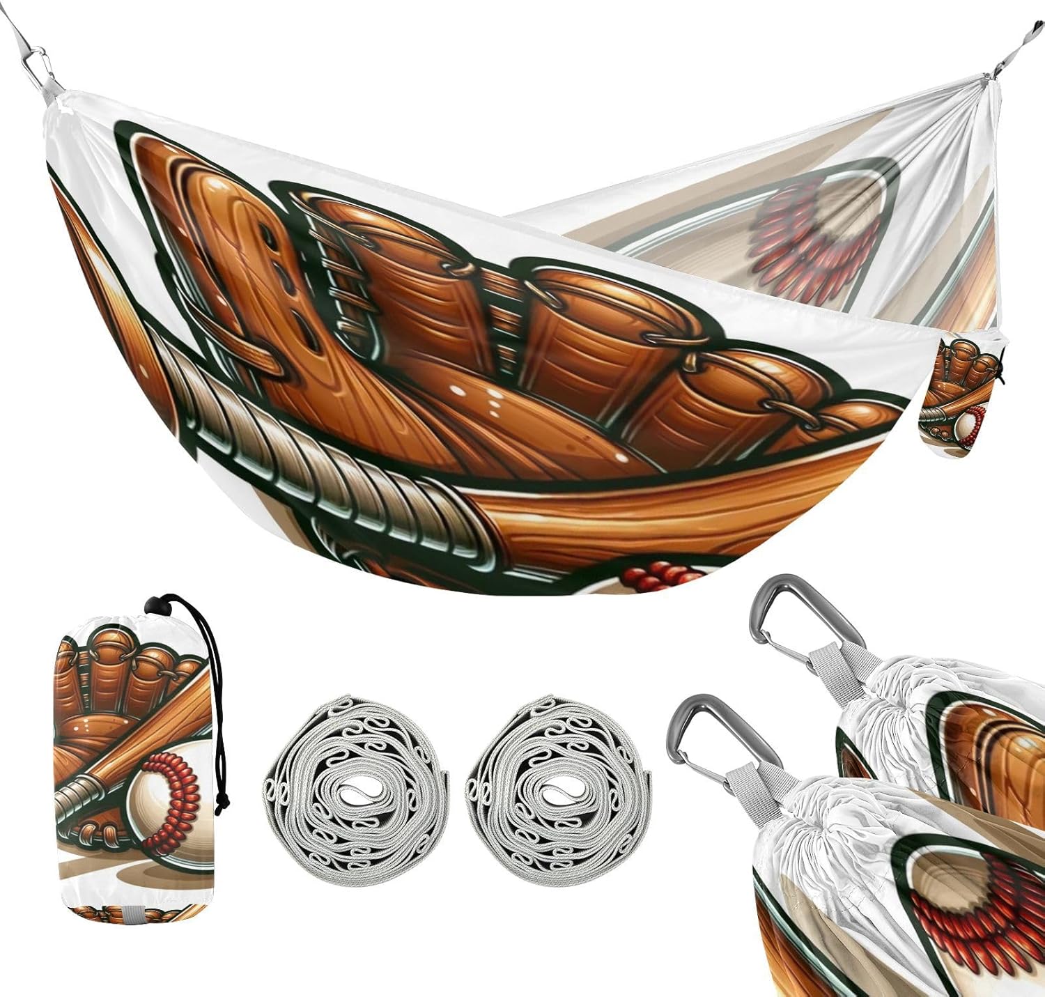 ALAZA Baseball Bat Glove Camping Hammocks Single or 2 Person 500 lbs Portable Parachute Travel Hammock w/Tree Straps for Hiking Backpacking Indoor Outdoor