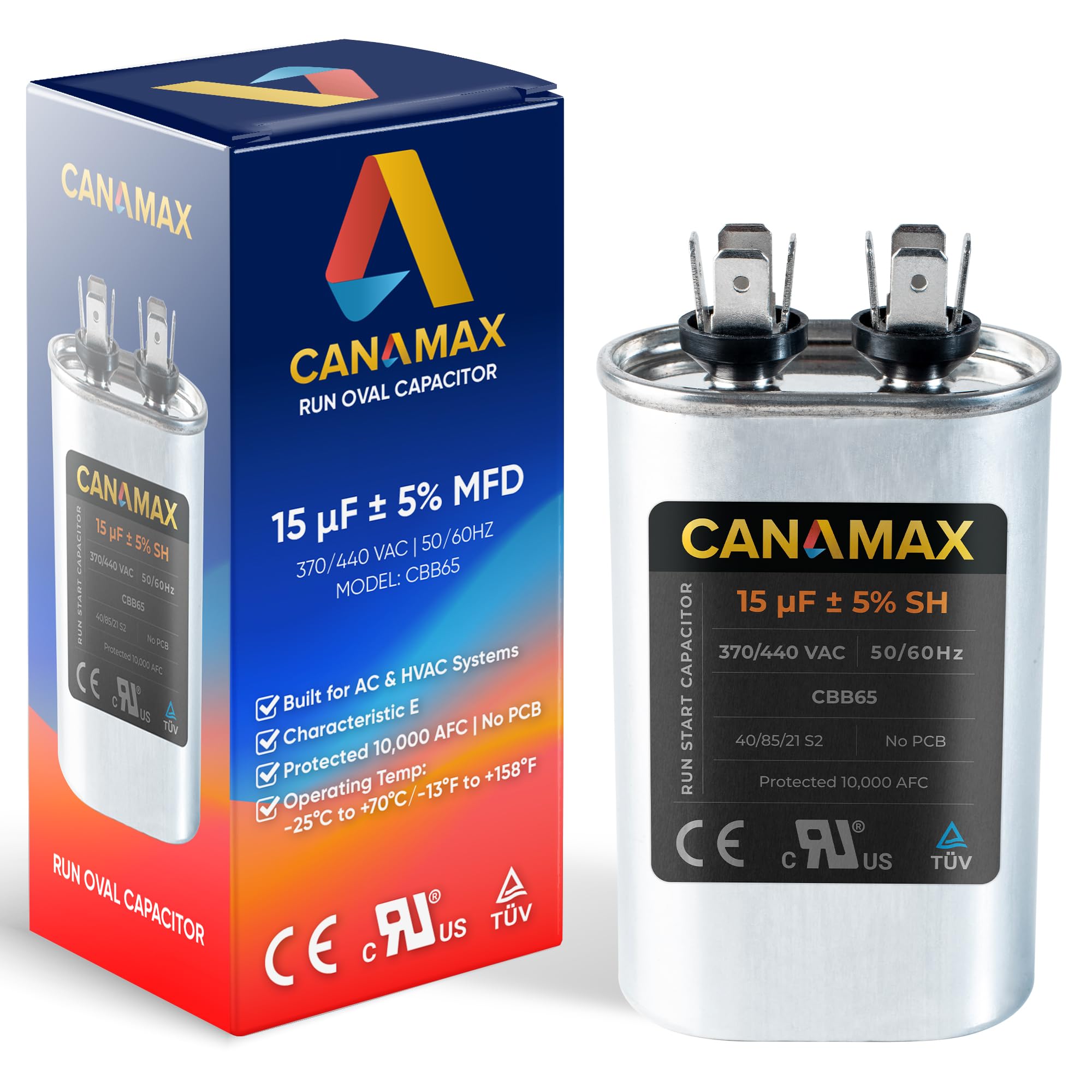 15 uF 15 MFD uf ± 6% CBB65 370-440 VAC (3~80 uF Options Available) 50/60 Hz Volt Oval Run Start Capacitor - Compatible with AC Motor Run or Fan Start and Cool or Heat Pump Air Conditioner