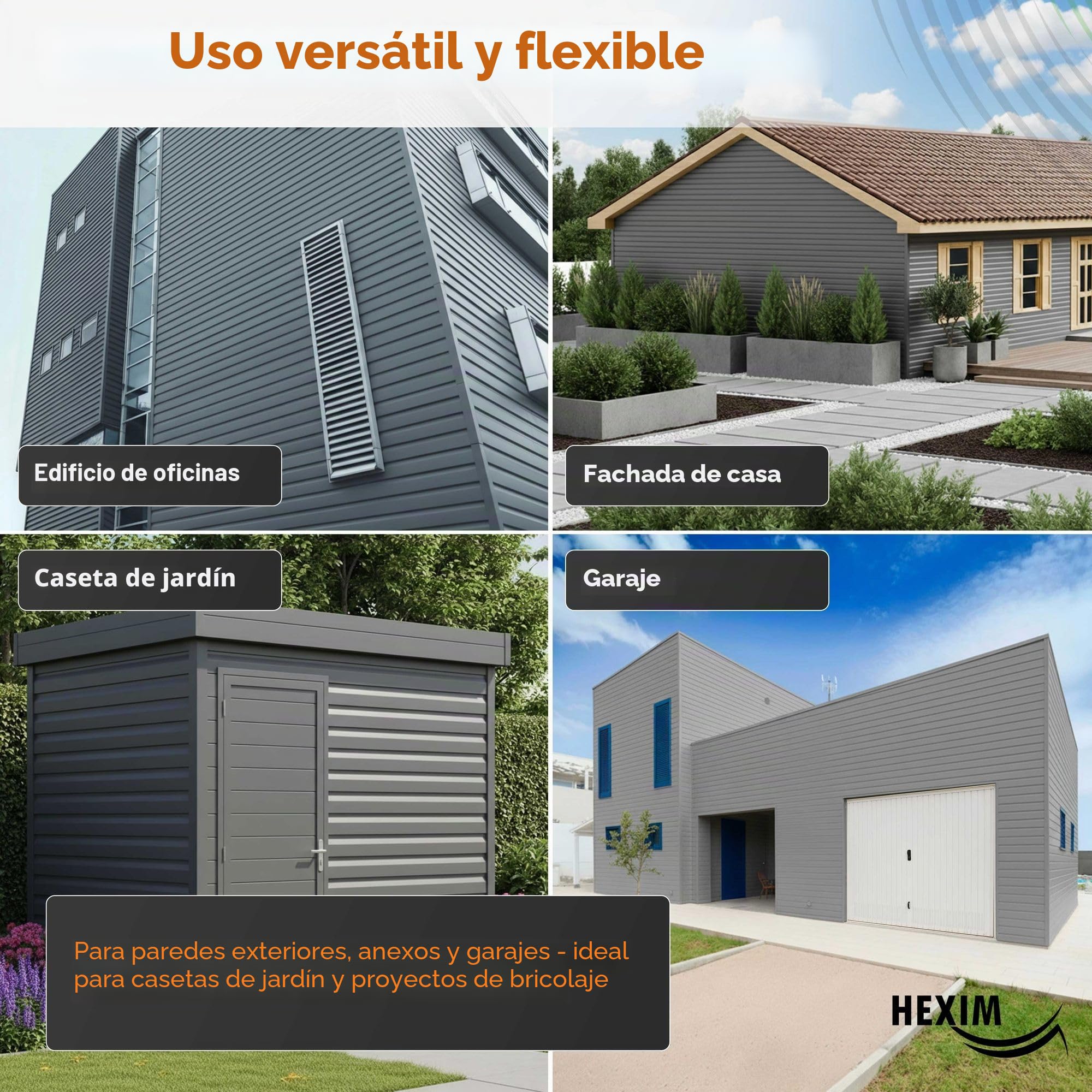 HEXIM Revestimiento de Fachadas, Paneles de Plástico, Revestimientos de Vinilo, Revestimiento de Pared Exterior, Resistente a UV, Siding PVC-U - (24 paneles grises) 9,84 metros cuadrados