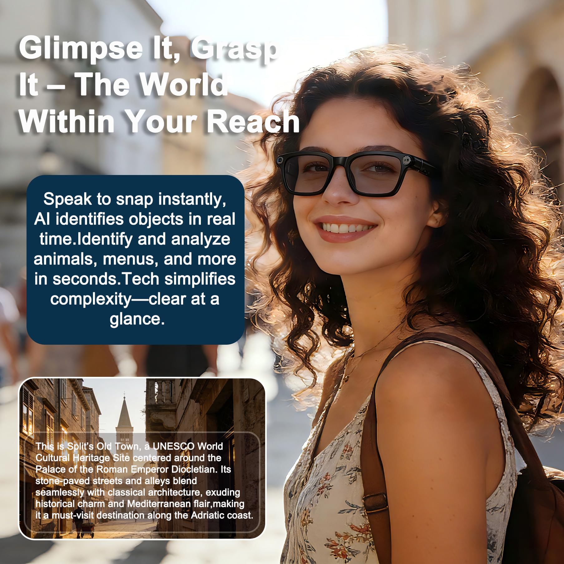 AI Smart Occhiali con Fotocamera per POV Foto & Vlogging Capture