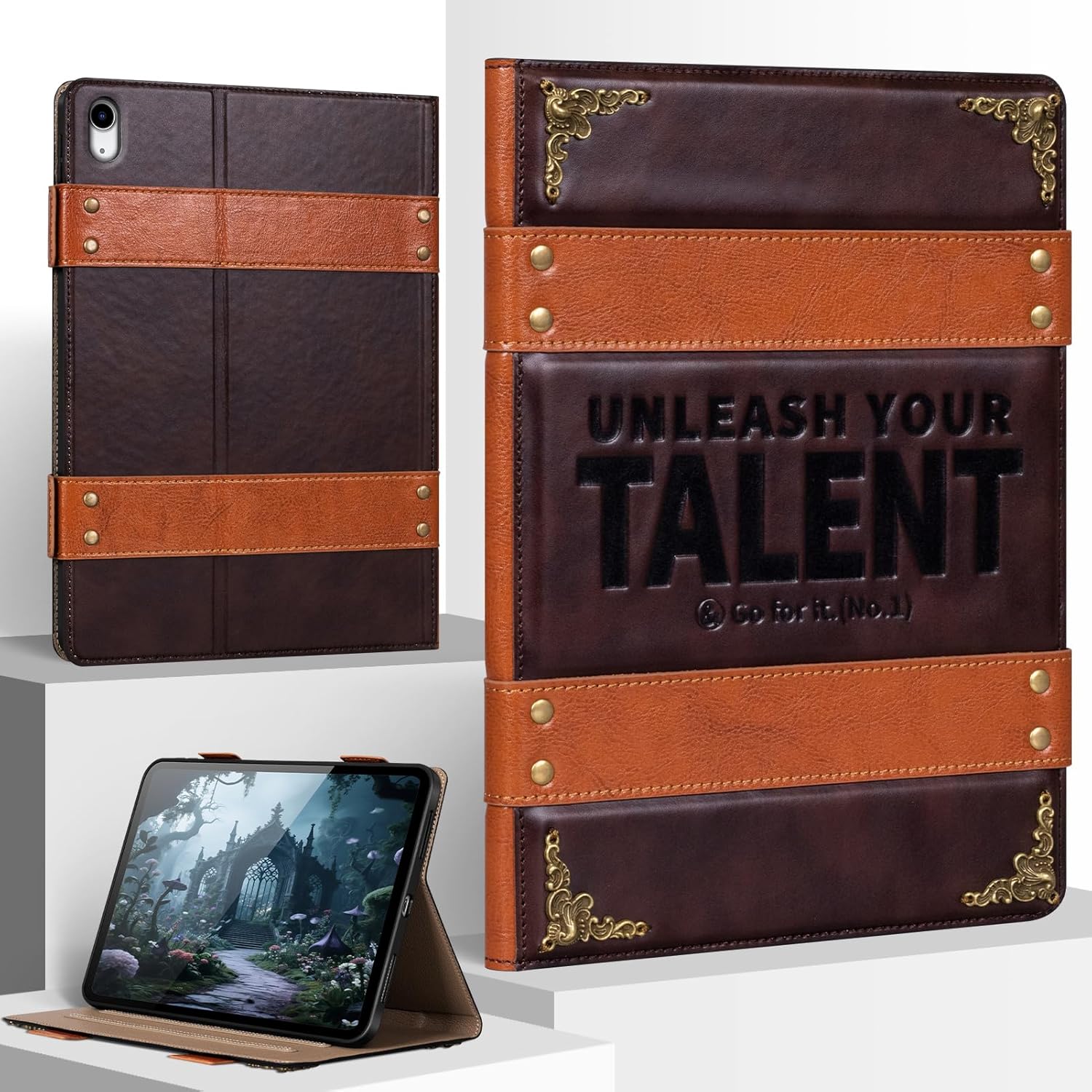 for Ipad Air 13 inch Case M4 2026/M3 2025/M2 2024 Leather Protection Cover Protective Shell with Auto Sleep/Wake.Red Brown