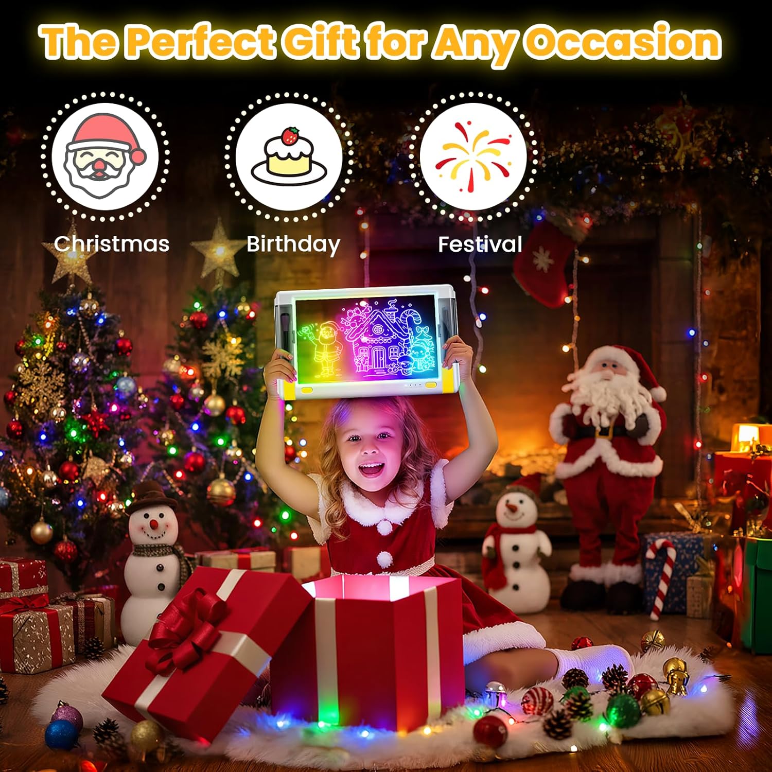 Rechargeable LED Drawing Board, 15 Inch 9-Color Light Modes Neon Art Light Up Writing Tablet Tracing Pad for Kids, Sketching Gift Toy for Teens, 5 Markers, 10 Tracing Sheets