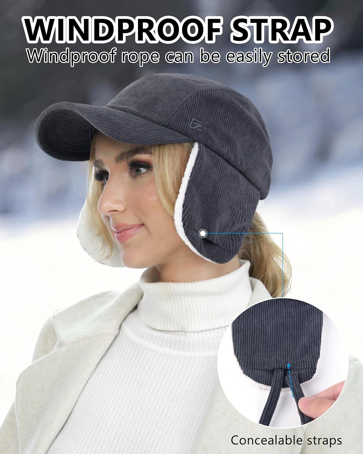GADIEMKENSD Winter Trapper Hat with Ear Warmer Flaps Corduroy Baseball Cap for Men and Women - Image 3